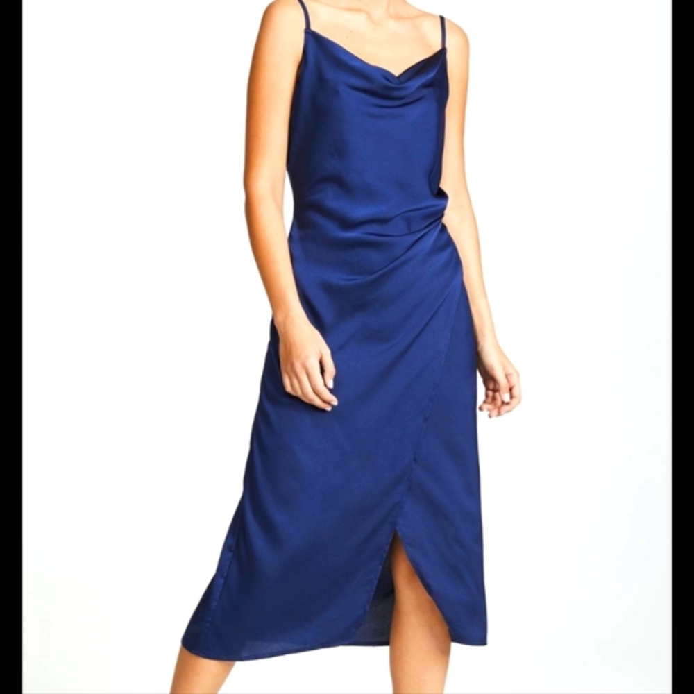 re:named Navy Draped Midi Dress